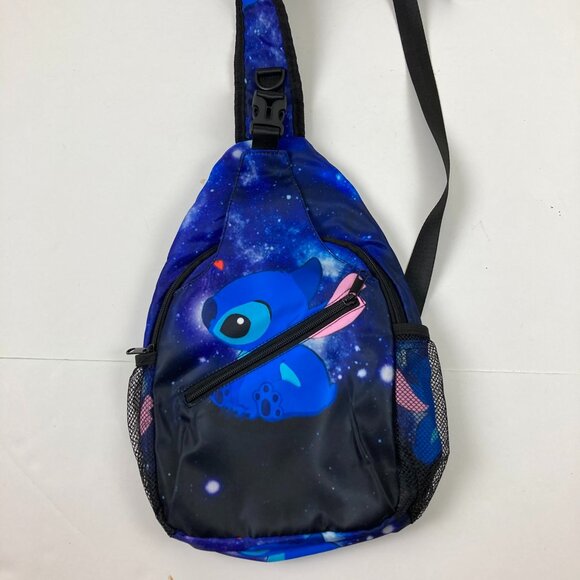 Stitch Messenger Sling Bag Crossbody 1 Shoulder Strap Backpack Blue & Black 14x3 - Picture 2 of 8